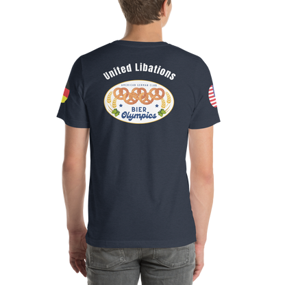Customized Bier Olympics Team T-Shirts -- Unisex - FLAGS on sleeves