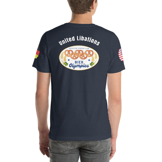Customized Bier Olympics Team T-Shirts -- Unisex - FLAGS on sleeves